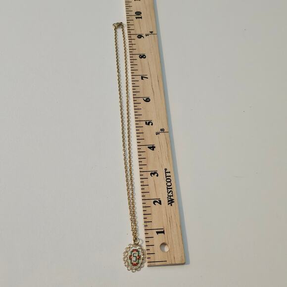 Vintage Needlepoint Letter S Monogram Gold Necklace - Picture 5 of 6